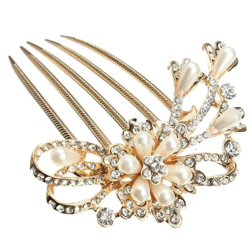 

Rhinestones Pearls Bridal Wedding Party Hair Comb Headdress Clip Pin Decor Design:4