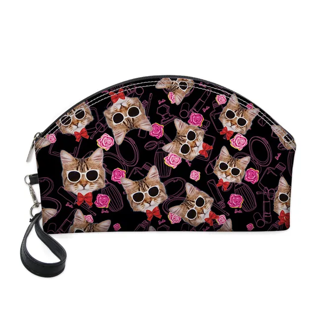FORUDESIGNS Cute Cat Pattern Portable Travel Cosmetic Bag Makeup Case