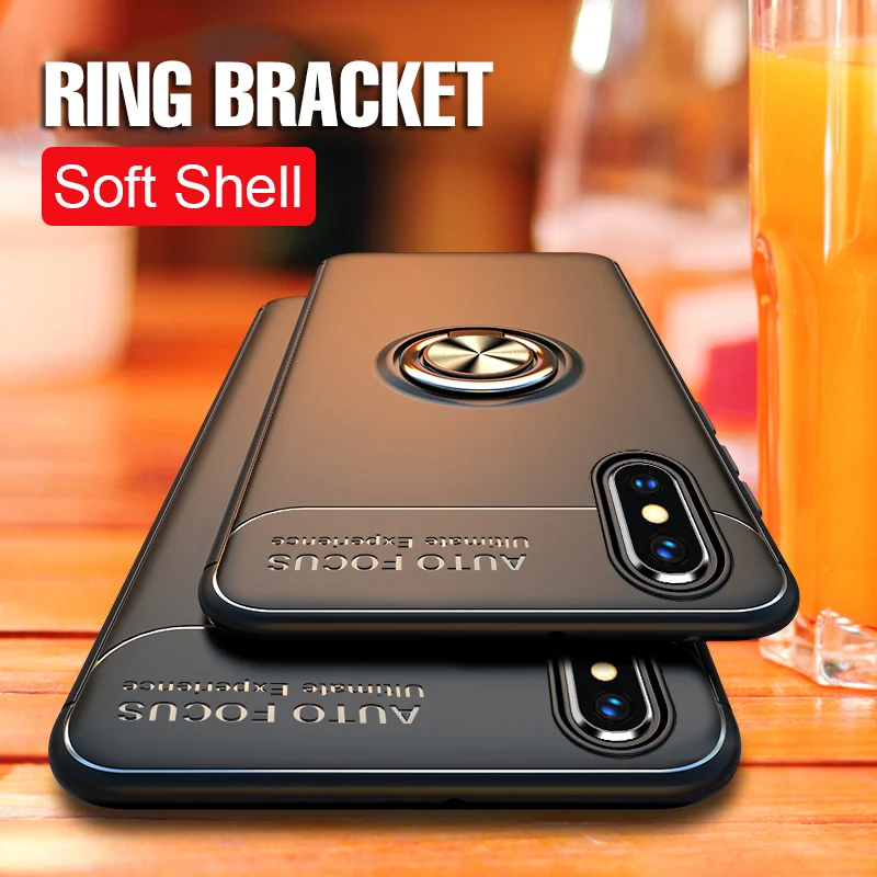 

Luxury Soft Silicone Holder Case For iphone X XR XS Max Full Cover Shockproof On The For iphone 7 8 6 6s PLus Ring Bracket Case