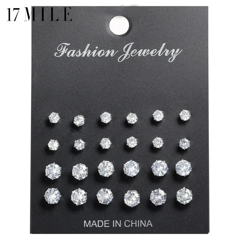 

17MILE Fashion Cubic Zirconia Stud Earrings Set For Woman Statement Round Silver Color Earring Simple Party Jewelry Wholesale