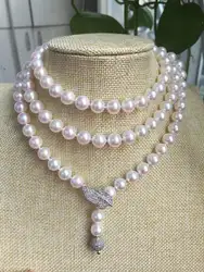 Gorgeous-AAA-8-5-9mm-Akoya-round-white-pearl-necklace-40inch-silver> бесплатная доставка