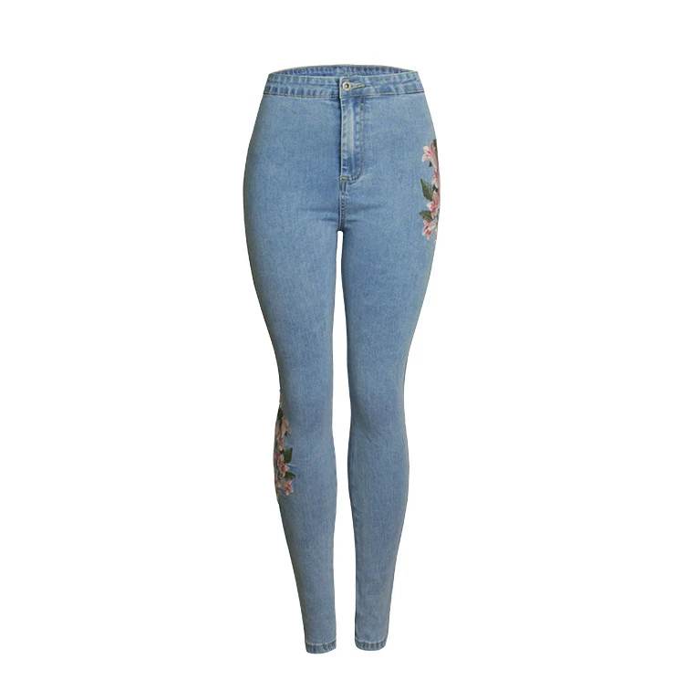 Europe and the United States 2018 spring new fashion embroidery Slim jeans female high waist thin hip embroidered pants (5)