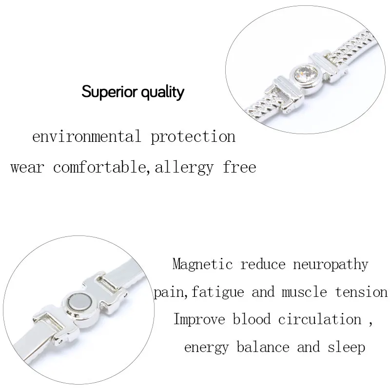 Vivari Ladies Silver Color Magnetic Beauty Bracelet For Women Clear Crystal 5pcs Magnets Chain Charm Bracelet Jewelry Wristband