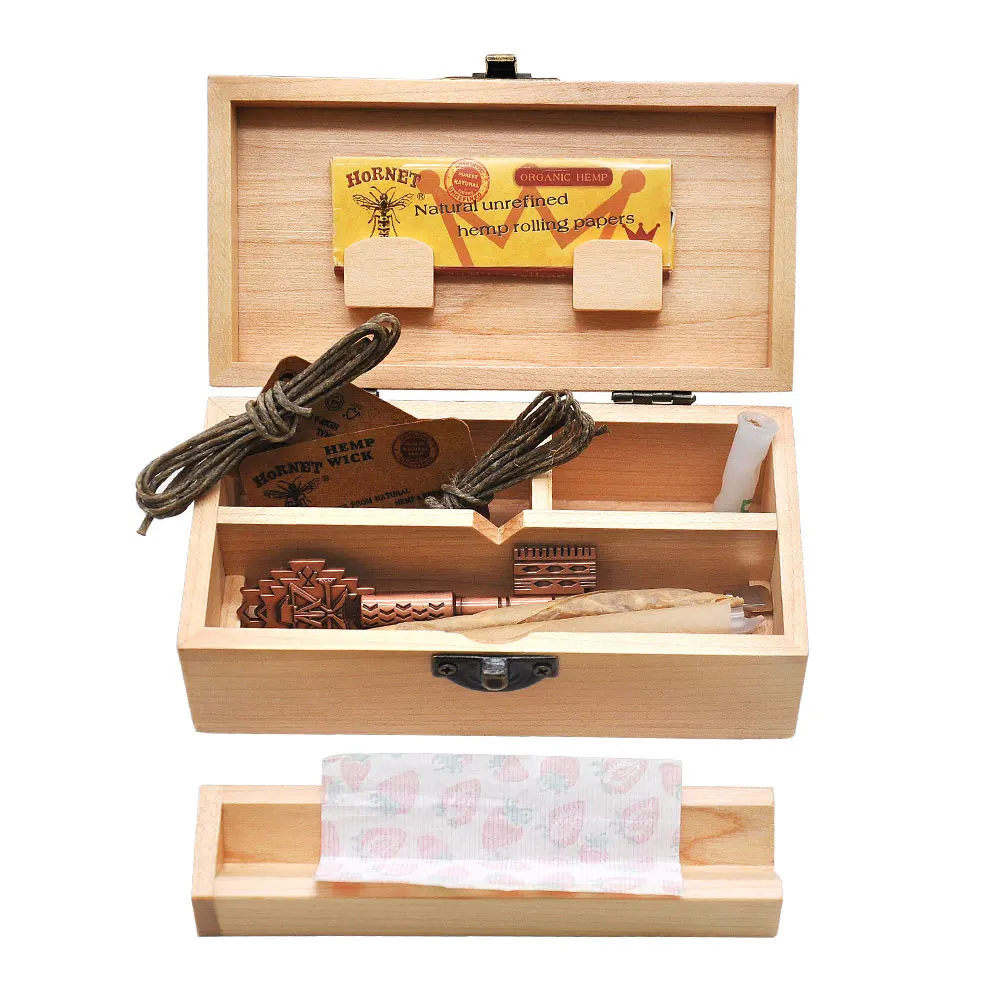 

Wood Stash Box With Rolling Tray Natural Handmade Wood Tobacco Weed and Herbal Storage Box For Smoking Pipe Accessories