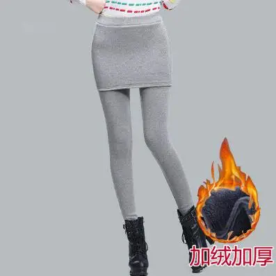 Thick light gray Женские черные зимние леггинсы высокого качества с флисом, теплые обтягивающие штаны, большие размеры, S-4XL, юбка+ длинные брюки, CM1829 - Цвет: Thick light gray