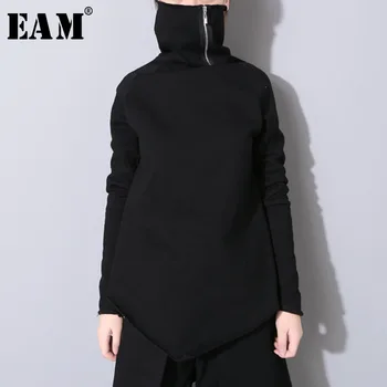 

[EAM] 2020 New Spring Pullover Turtleneck Collar Full Sleeve Asymmetrical Loose Sweatshirt Women Fashion Tide OB196