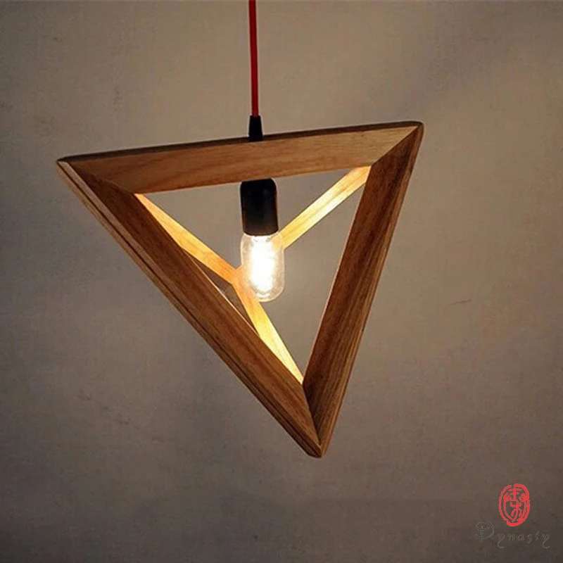 Billige Dreieck Eiche Anhänger Licht Kunst Dekorative Holz Hängen Lampe LED E27 Europa Stil Restaurant Cafe Foyer Moderne Leuchte Dynastie