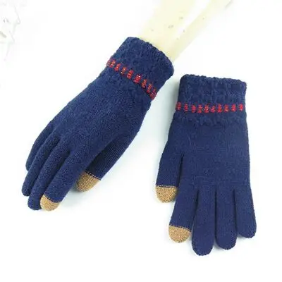 SUOGRY Трикотажные Хлопковые женские теплые смартфона с помощью перчатки зима дамы руки теплые перчатки Гантс мужские перчатки - Цвет: Navy