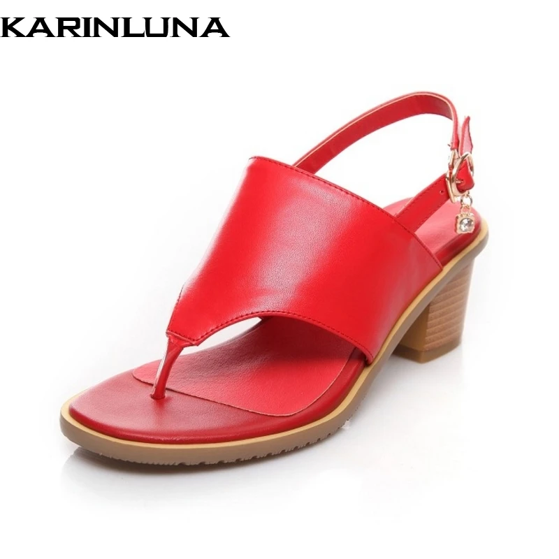 

KARINLUNA Big Size 33-43 Real Leather Sandals Summer Gladiator Chunky Heels Open Toe Platform Party Wedding Shoes Woman