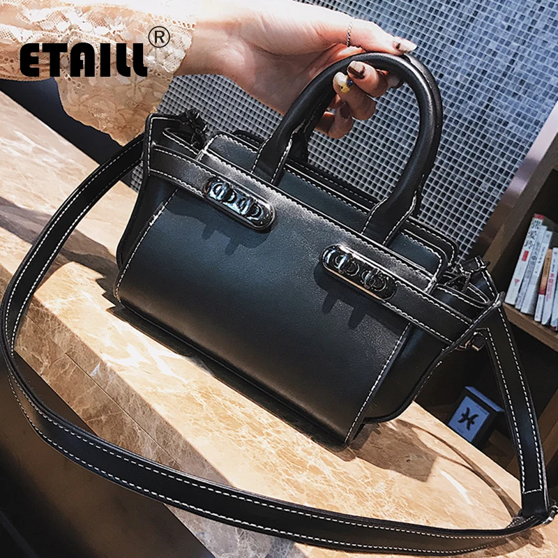 

ETAILL European Style Hit Color Small Top Handle Bag Panelled Trapeze Handbag 2018 High Quality PU Leather Portable Shoulder Bag
