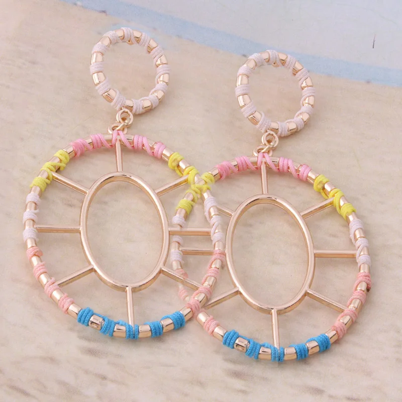 

NeeFu WoFu Nationality Earring for Woman Bohemia manual Earring Ear Geometric hollow Brinco Oorbellen Earrings