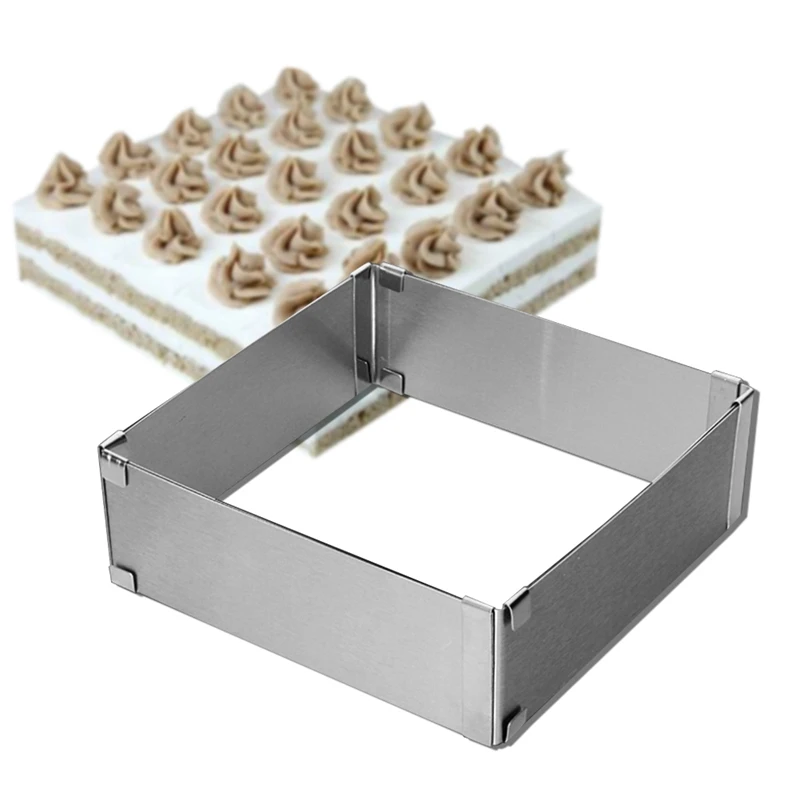 1pc Stainless Steel Adjustable Cake Mousse Ring 3D Square Cake Mold Cake Decorating Baking Tools