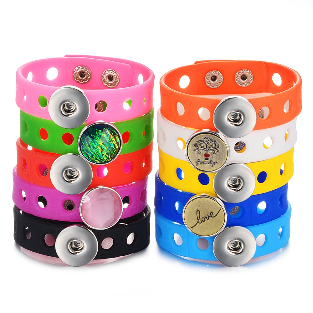 10pcs/lot Candy Rainbow Color Silicone Bangles Fit 18mm Snap Charms Button Ginger Snap Jewelry Bracelets for Women Kids Gifts bracelet jewelry