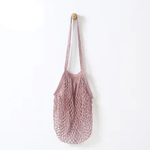 Hot Sale Mesh Net Shopping Bag Long Handle Shoulder Bag Reusable Fruit String Grocery Shopper Cotton Tote Mesh Woven Net Bags