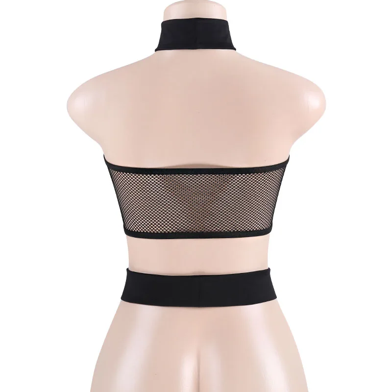 InstaHot Sexy Mesh Zipper Tube Tops Women Choker Neck Waist Circle Bandage Ribbon Sleeveless Backless Crop Tank Top Girl Fashion