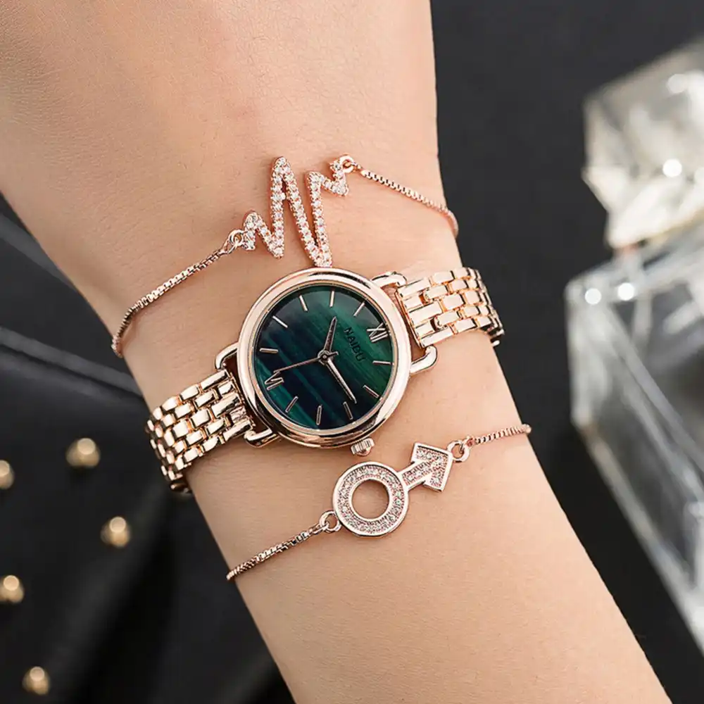 3pcs Rose Gold Luxury Watch Bracelet Collocation Set Fashion Women S Quartz Wristwatches Charm Bangles Jewelry Free Gift Box Women S Watches Aliexpress