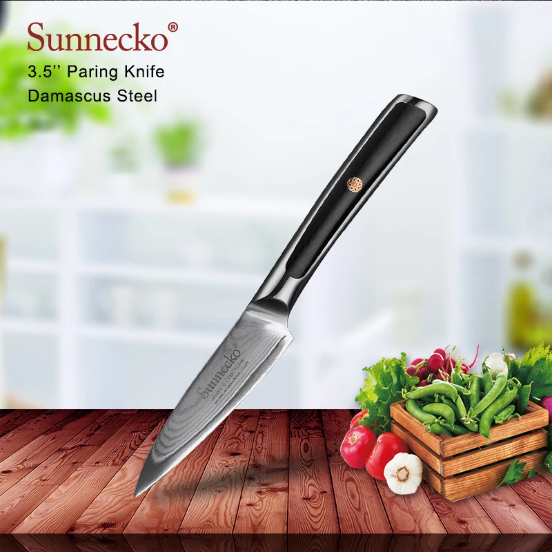 

SUNNECKO 3.5'' Paring Knives Damascus Steel Japanese VG10 Core Blade Kitchen Knife G10 Handle Sharp Fruit Peeling Cutter Knife