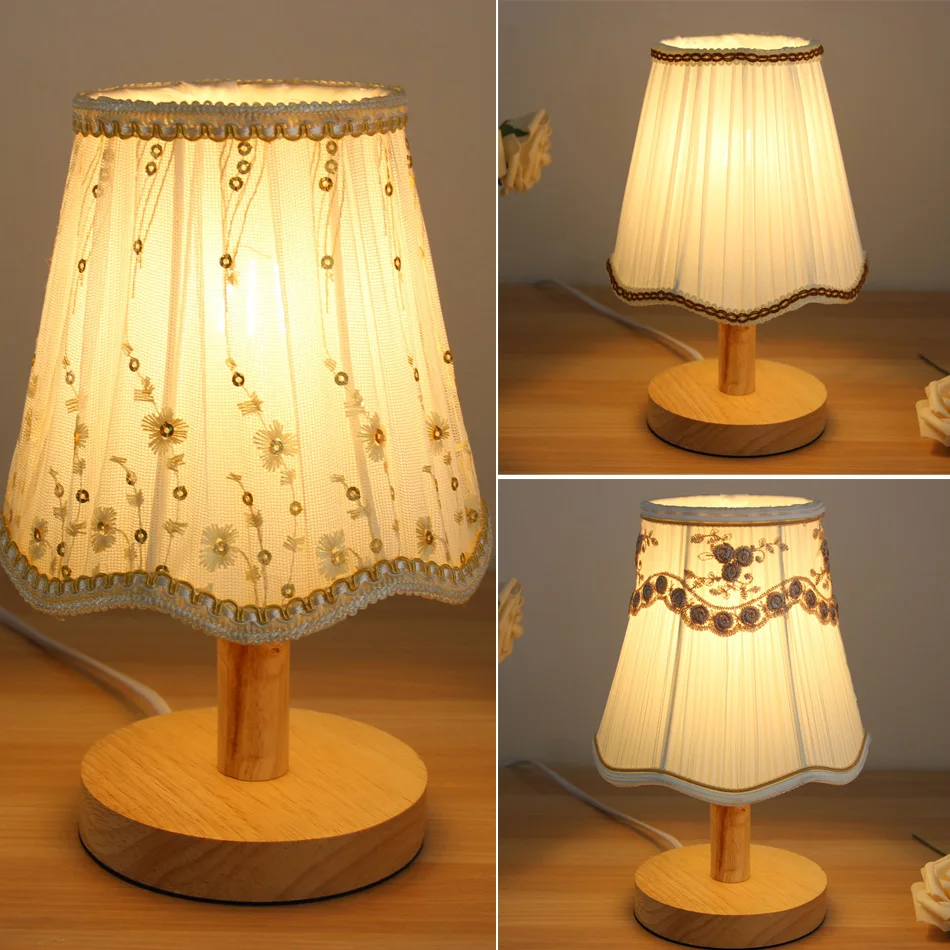 E27 LED Bulb Lighting Holder Small Table Lamp wood Base ...