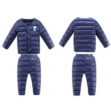 Новинки 2016 Baby Boy Зимние Одежда детская Зимняя куртка комплект Куртка и Брюки для Девочек и Мальчиков