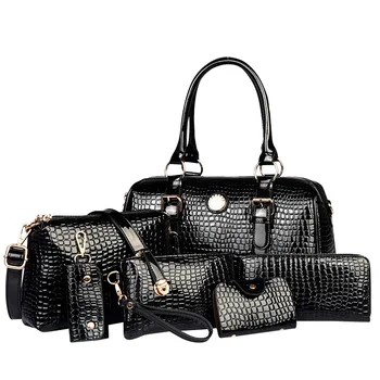 

6 Pcs/Sets Women Handbags And Purses Crocodile Pattern leather Tote Shoulder Bags Small Messenger Bags+Key Bag+Card Holder XN12