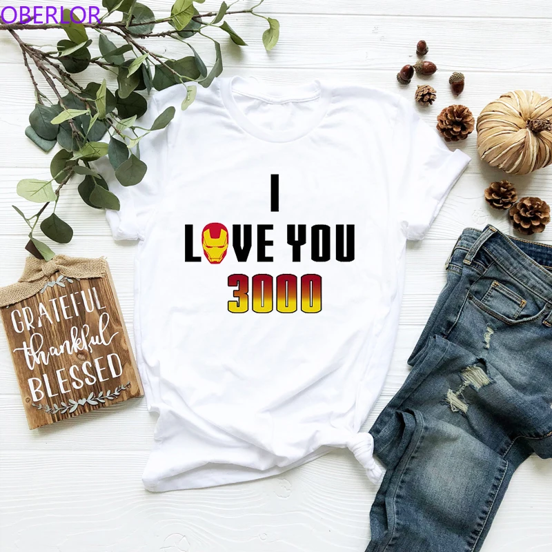 

White Clothes DAD I Love You 3000 Times Women Tshirt Avengers Endgame Iron Man Love U Three Thousand Times T Shirt Marvel Movie