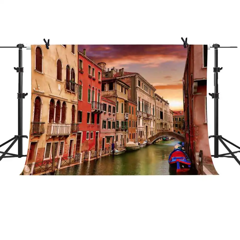 

MTMETY Romantic Venice Waters cape with Sunset Background Seamless Vinyl Backdrop Video Studio Photo