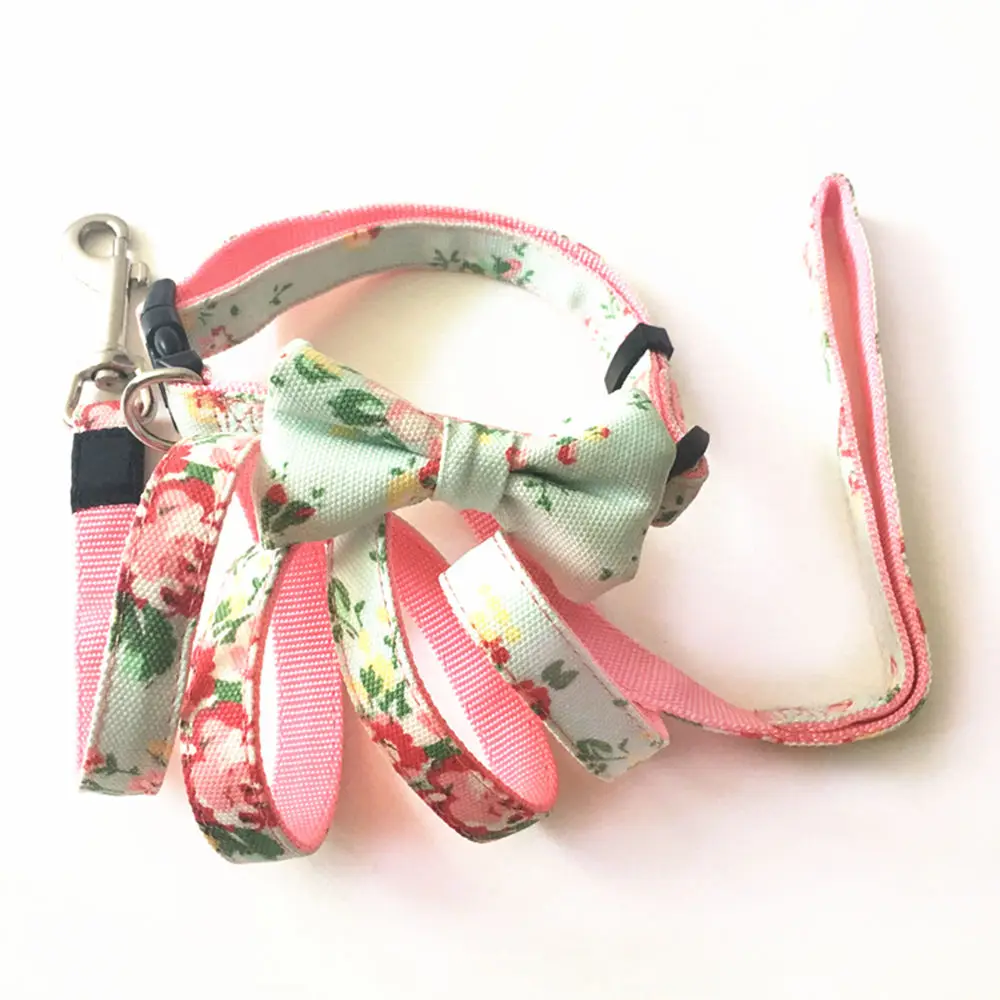 

High Quality flower printing pet dog collar leash for small dogs soft collars leads set for chihuahua pet shop products