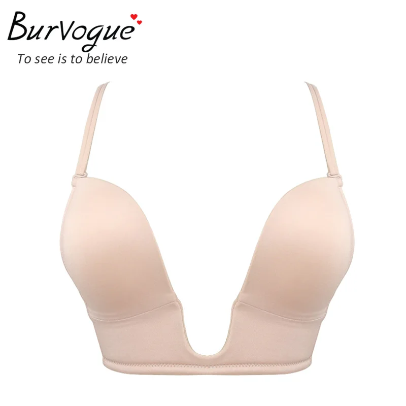 Burvogue evening font b dress b font bra comfortable push up bra wireless low cut wedding