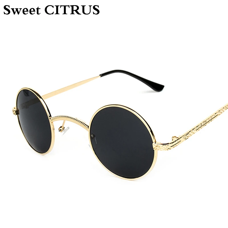 

Sweet CITRUS vintage Round Sunglasses for Women Brand Designer Men's Punk Sun Glasses Small Metal Frame Reflective Oculos de sol