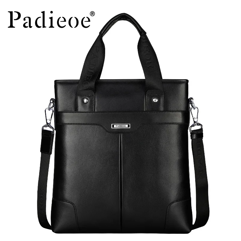 Padieoe Men's Genuine Cow Leather Messenger Bag High Quality Tote Crossbody Bag Luxury Brand Handbag Mens Travel Shoulder Bags