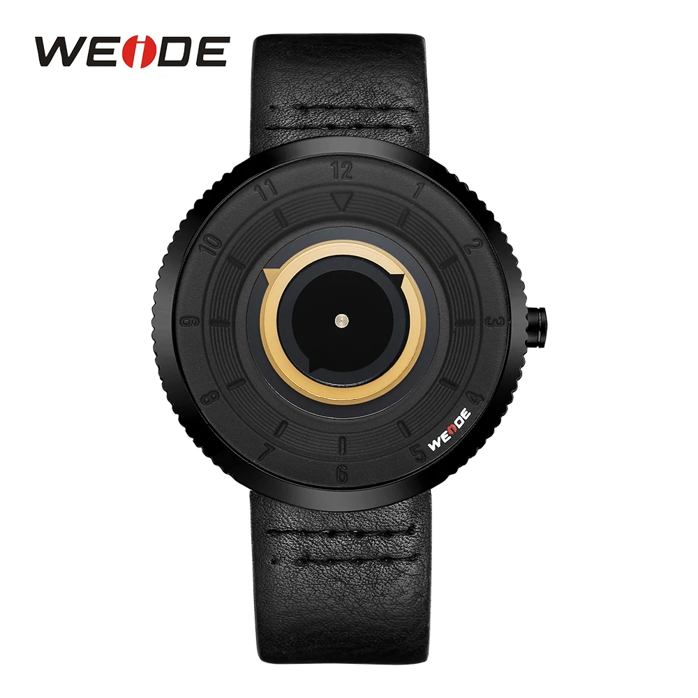 

WEIDE Sports Analog Yellow Circle Black Leather Strap Man Hour Clock Quartz Military Clock Buckle Wristwatch Relogio Masculino