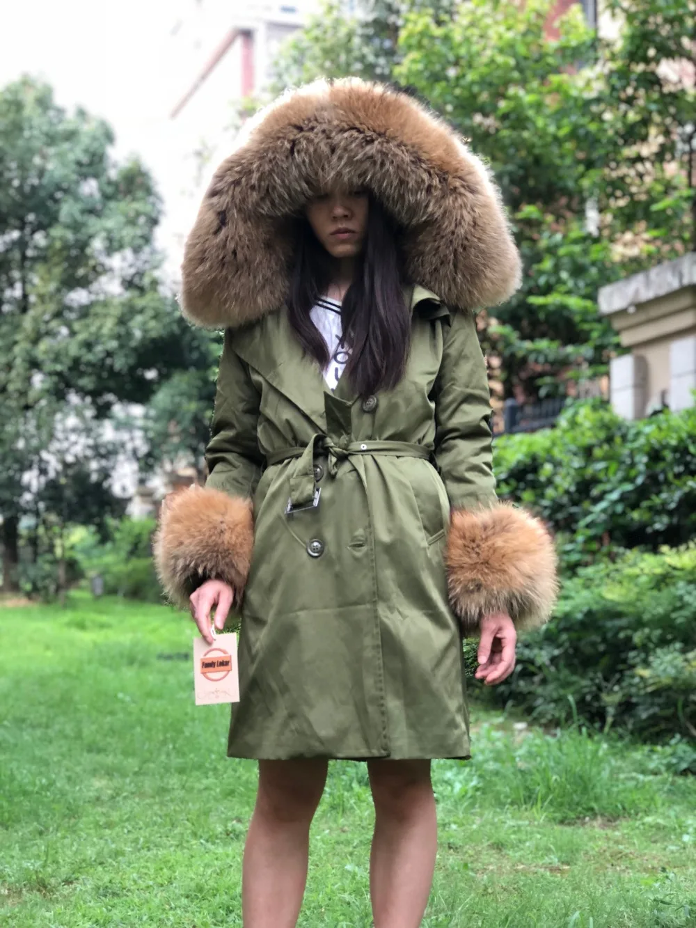 Fandy lokar, новинка, парка из натурального меха, женская зимняя куртка, натуральный Лисий мех, большое пальто с капюшоном, натуральный мех кролика, подкладка, куртка, женское меховое пальто