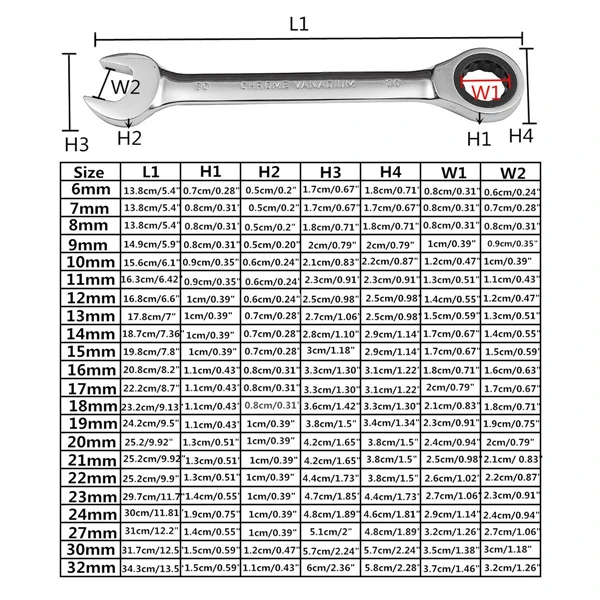 Raitool<ALIMT >&trade;</ALIMT> HT01 Chrome Vanadium Steel Metric Ratchet Spanner Gear Wrench Fixed Head 6-32mm 