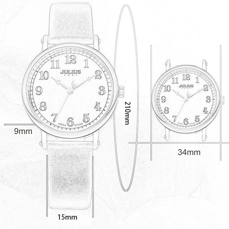 Julius для женщин кварцевые наручные часы женская одежда кожаный ремешок браслет часы Простой повседневное арабский номер пара часы Montre Femme