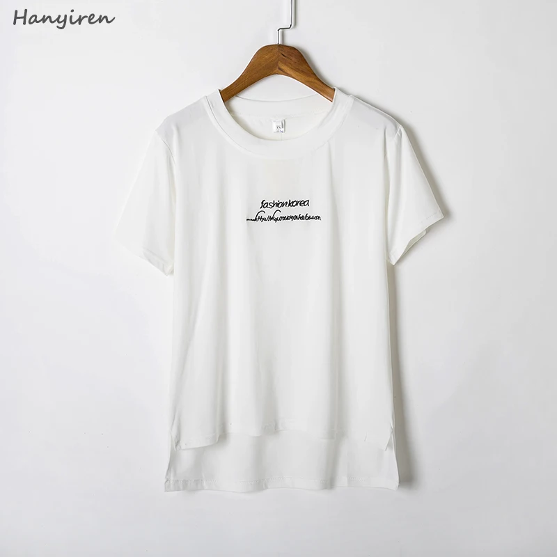 Hanyiren High Quality O Neck white Color Cotton Basic T shirt Women