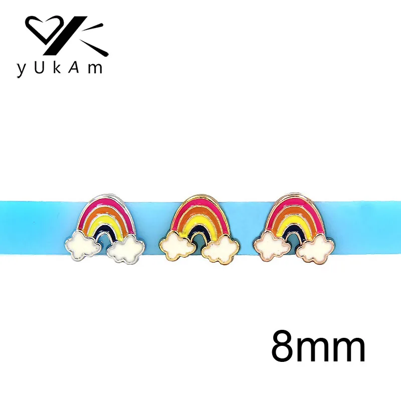 YUKAM Slider Jewelry Friendship 8mm Cute Enamel Rainbow LGBT Slide Charms Keeper for Mesh Bracelet DIY Accessories Making | Украшения и