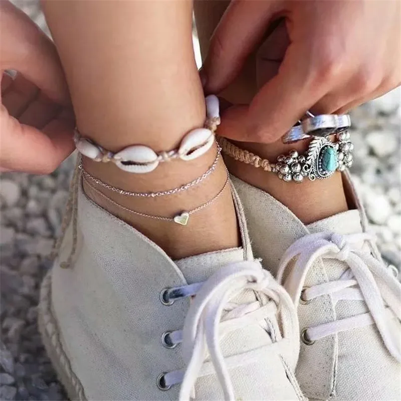 

Vintage Silver Color Cowrie Shell Anklet for Women Bracelet on The Leg Fashion Foot Chain Girls Beach Ankle Jewelry tobillera