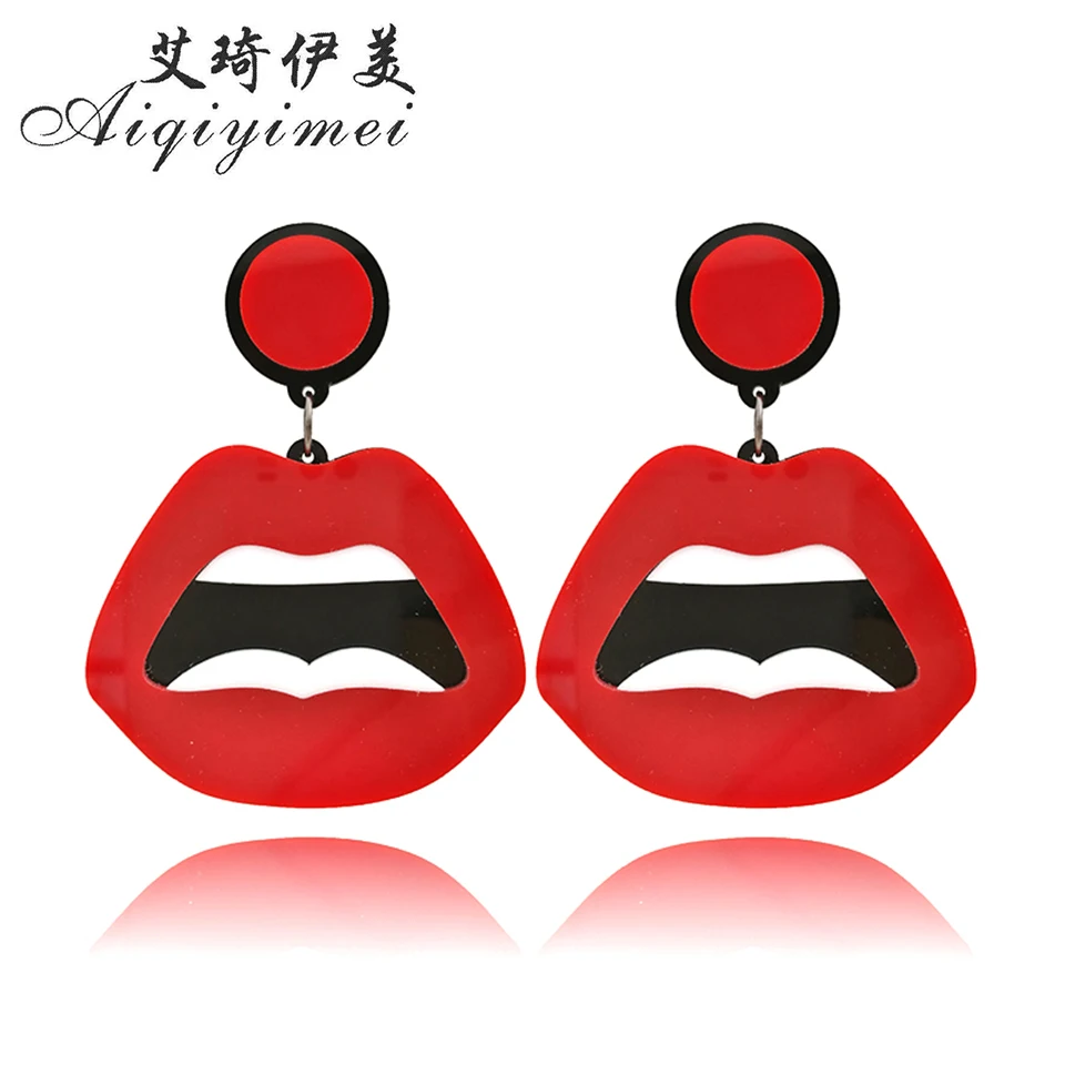 New Fashion Large Red Mouth Lips Hiphop Earrings Exaggerated Expression