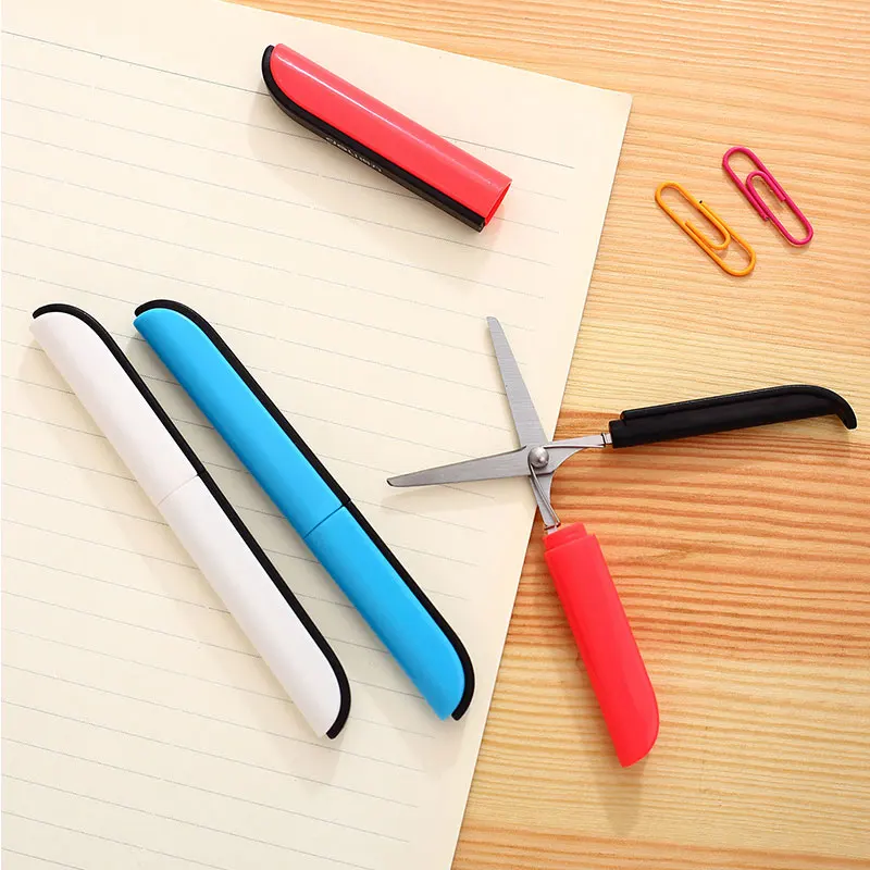 

Deli 0600 portable scissors paper-cutting folding safety scissors mini stationery scissors office and school hand cut supplies