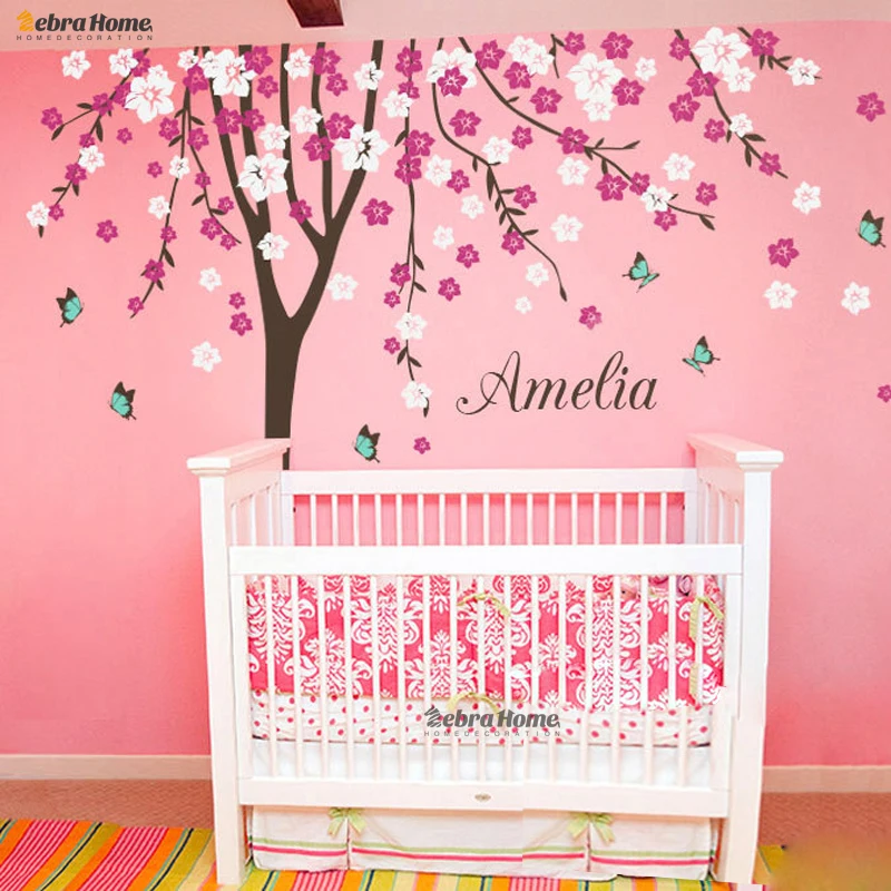  Tree Branches Flower And Butterfly Vinyl Wall Stickers removable Home decor For Living Room Baby Nu - 32694532692