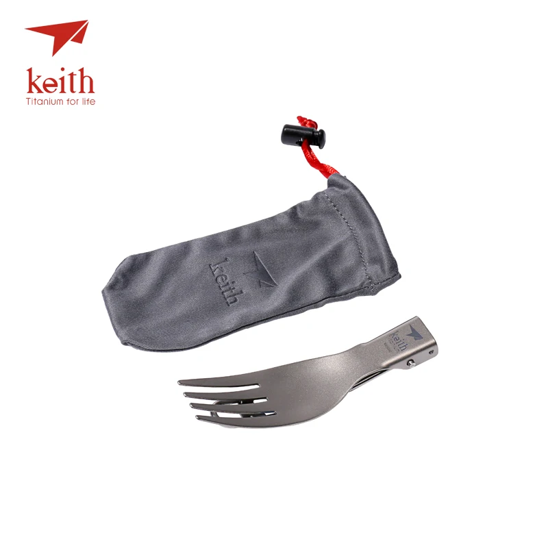 Conjuntos com Flanela Acampamento ao ar Conjunto de Talheres 3 em 1 Keith Titanium Dobrável Colher Garfo Spork Talheres Bolsas Livre 3 Peças 13 Cheap Louça para ar livre