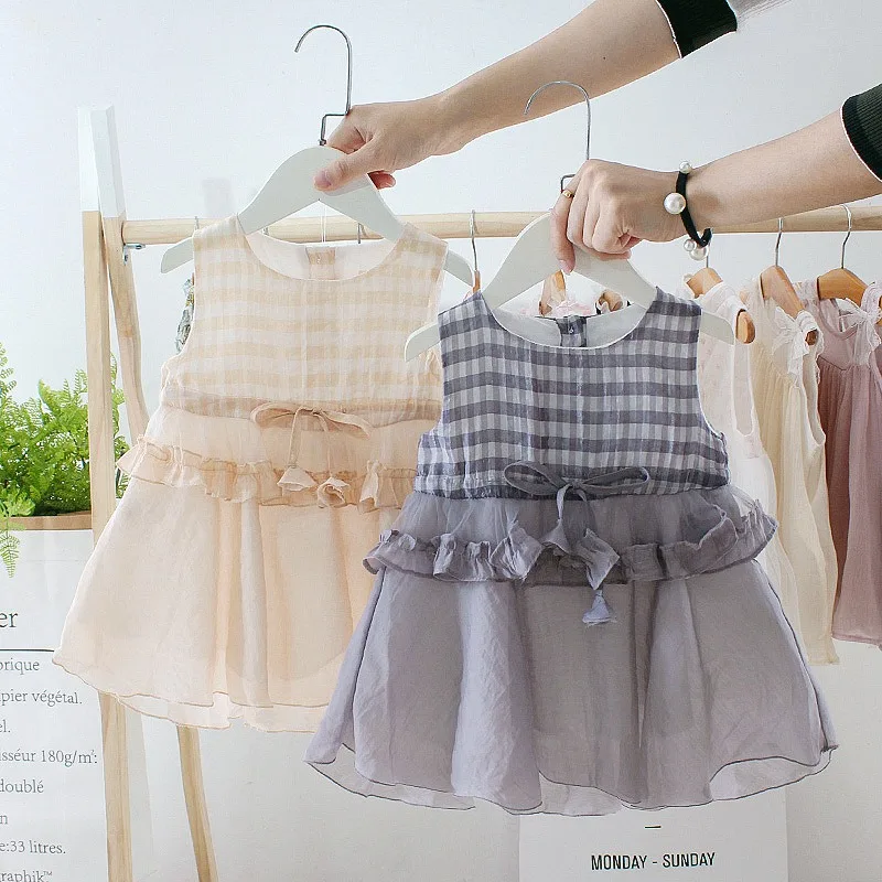 

Summer 2019 Baby 1-4 year For Girls clothes fashion sleeveless plaid ruffles tutu Dresses Princess Tutu Dress C2814