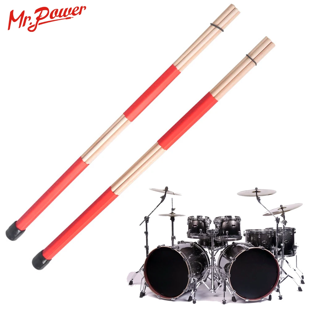 1 Pair Wooden Rods Rute Jazz Drum Sticks Drumsticks 40cm With Rubber Handle DB 