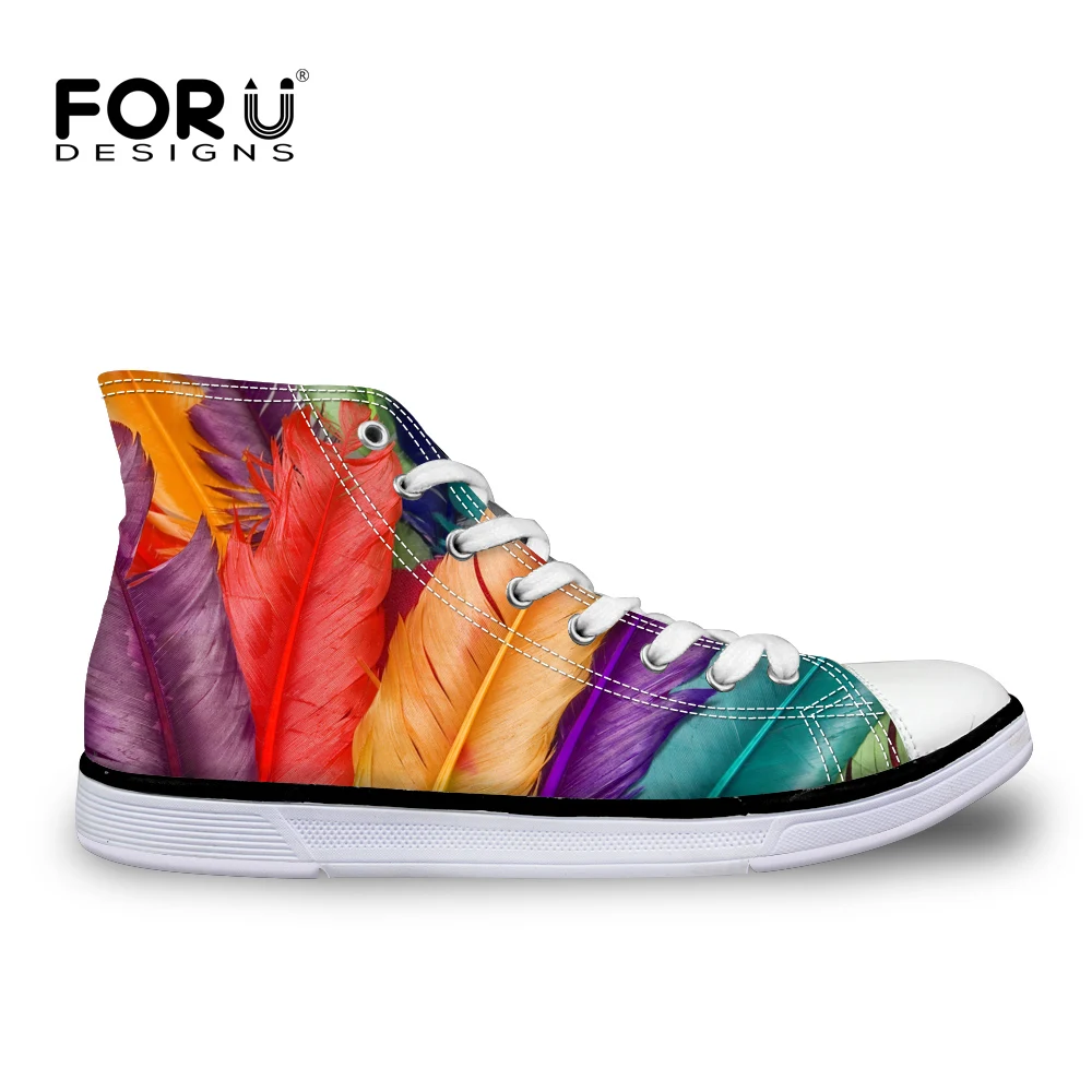 

FORUDESIGNS Classic High Top Women Vulcanize Shoes Colorful Feather Pattern Female Leisure Canvas Shoes for Women Zapatos Mujer