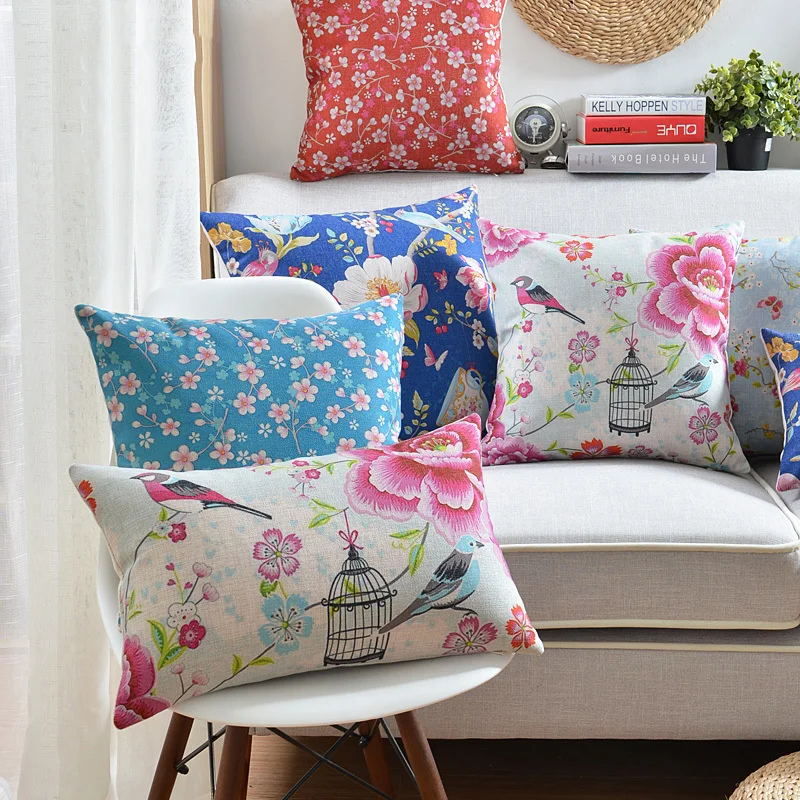 

Wholesales Cushion Cover Home Decorative Pillow Case Country Style Rustic Shabby chic Floral Cage Bird 45x45cm/30x50cm