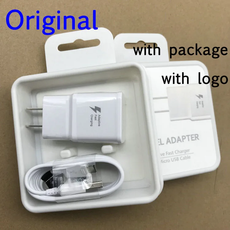 

50Set 100% Genuine original 9V-1.67A 5V 2A Fast Charging US/EU plug Travel adapter+micro 1.2M cable for Samsung S6 S7 Note 4 5