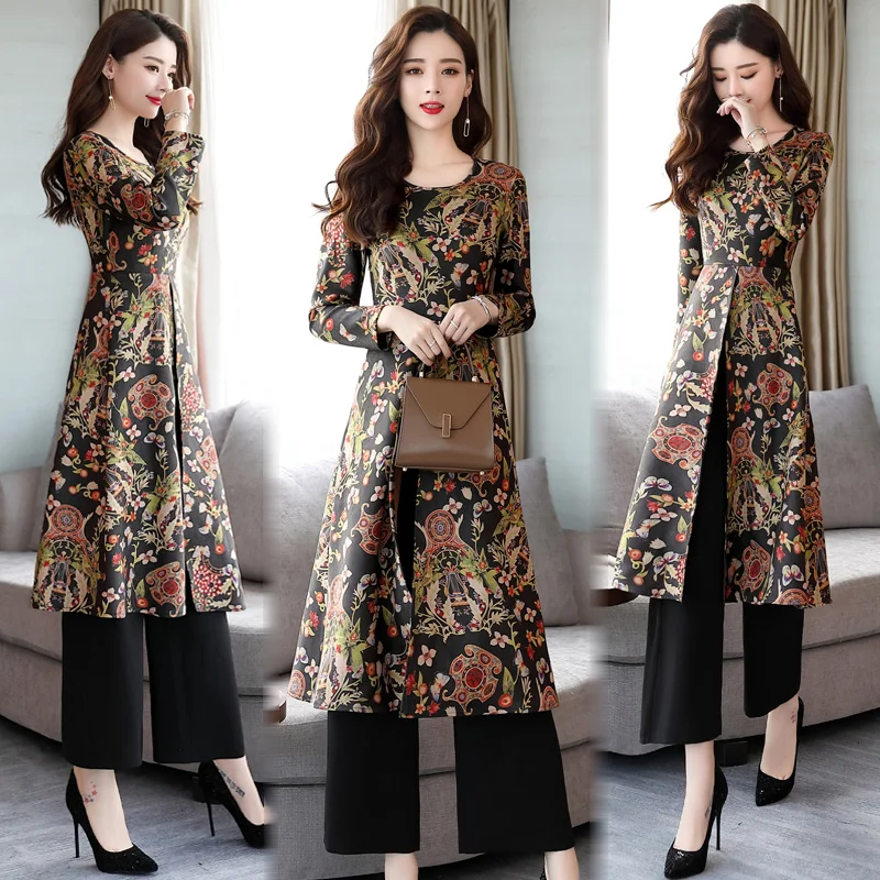 Floral Print Fashion Ethnic Two Piece Set Temperament Elegant Wild