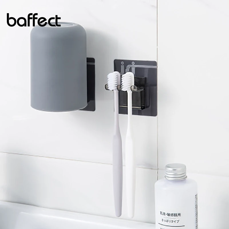 

Wall-mounted Toothbrush Holder with Tumblers Plastic Seamless Bathroom Washing Set Toothbrush Rack Combination Accessories