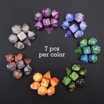 

7 Set 49PCS Double Colors Multi-Sided Acrylic Polyhedral Number Game Dice D4 D6 D8 2D10 D12 D20 for Dungeons Dragon Party Play