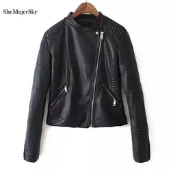 Shemujersky кожаная куртка женский, черный jaqueta de couro feminino Весте Cuir Femme 2017
